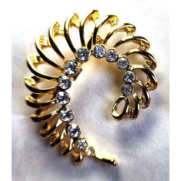 Vtg Brooch Lot 4 Pc Goldtone Silvertone Leaves Abstract Rhinestone 70s 80s Retro - Picture 2 of 6